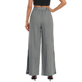 Women Side Slit Wide Leg Loungewear Solid Color Casual Bottoms High Waisted Summer Palazzo Pants