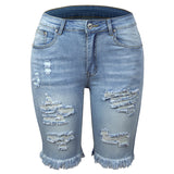 Women Tassel Skinny Stretch Ripped Midi Jeans Streetwear Summer Denim Short Pant