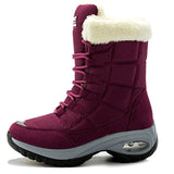 Lady Solid Color Mid Calf Boot Flat Casual Shoes Lace Up Round Toe High Top Warm