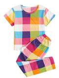 Women Short Sleeve Tops+Pants Round Neck Loungewear Sleepwear Outfit Graphic Print Pajama Set