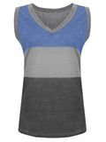 Women Color Block Tank Tops Sleeveless V Neck Summer Casual Tee Shirt Loose Tees