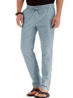 Men Summer Casual Elastic Waist Pants Straight Leg Fitted Trousers Solid Color Yoga Loungewear with Pockets