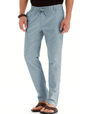 Men Summer Casual Elastic Waist Pants Straight Leg Fitted Trousers Solid Color Yoga Loungewear with Pockets