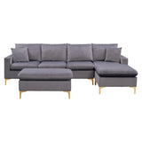 Gplesas Upholstered L-Shape Elegant Sofa With 2 Pillows Sectional Couch Ottoman Velvet Living Room Apartment