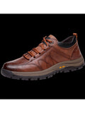 Men Leather Shoes Breathable Anti Slip Lace Up Hiking Sneakers Casual Flat Shoes