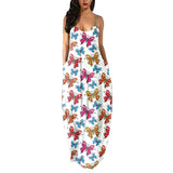Women's Loose Floral Maxi Dresses Casual Long Dresses 2 Side Pockets Boho Dress