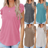 Lumento Summer Tops for Women Casual Ruffle Short Sleeve Top Round Neck Tunic Tops Tee Blouse