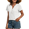 Women Solid Short Sleeve T-Shirt Summer V Neck Blouse Button Tops Casual Pullover Tunic