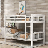 Gplesas Wooden Frame Twin Over Twin Kids Bunk Bed with Ladder & Fence White