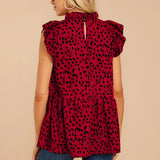 Women's Ruffled Floral Print Blouse Tops Ladies Casual Loose Sleeveless T Shirt