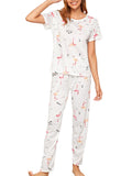 Womens Sleepwear Pant Set Cute Print Juniors Girl Short Sleeve Loungewear Pajamas Casual Loose 2 Piece Summer Outfits