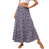 Summer Womens High Waist Boho Floral Print Pleated Maxi Skirt Flowy Swing Beach Long Skirts