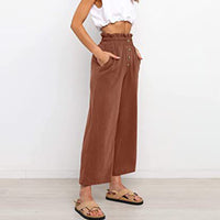 Women Plain Daily Wear Trousers Casual Buttons Palazzo Pant Loose Fit Solid Color Pants