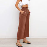 Women Plain Daily Wear Trousers Casual Buttons Palazzo Pant Loose Fit Solid Color Pants