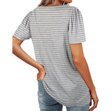 Women Loose Solid Color Ruched Tunic Short Sleeve Stripe T Shirts