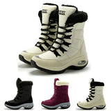 Lady Solid Color Mid Calf Boot Flat Casual Shoes Lace Up Round Toe High Top Warm