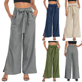 Women Side Slit Wide Leg Loungewear Solid Color Casual Bottoms High Waisted Summer Palazzo Pants