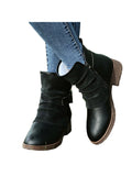 Winter Ankle Boots for Women Warm Anti Slip Chunky Side Zip Shoes  Mid Calf Leather Booties