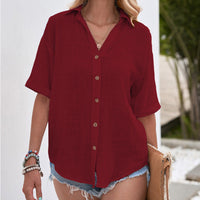 Women Loose Solid Color Tee Shirt Ladies Basic T-shirt Short Sleeve Vacation Roll Casual Blouse