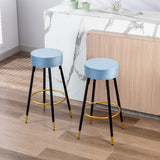 Goory Industrial Round Bar Stools Set of 2, PU Leather 2pcs Barstool 30" Height Dining Chair Stool Counter Stools with Metal Footrest for Kitchen Island Height,Pub Bar Coffee Shop,Gray