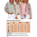 Ladies V-neck Floral Blouse Women's Lantern Long Sleeves Loose Fit Tops Shirts