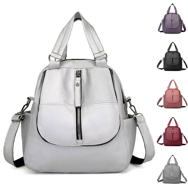 Ladies Multi Pockets Crossbody Handbag Women PU Leather Backpack Purse School Bags Trendy Dating College Shoulder Bag Daypack