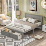 CUH Kids Twin Storage Bed Frame with Drawers and Headboards, Solid Pine Wood Platform Bed for Boys Girls, Mattress Foundation, Wood Slats Support, No Box Spring Needed, White/Gray