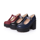 Women's Mary Jane School Shoes Height Increasing Block Heels Ankle Strap Pumps