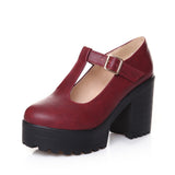 Women's Mary Jane School Shoes Height Increasing Block Heels Ankle Strap Pumps