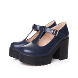 Women's Mary Jane School Shoes Height Increasing Block Heels Ankle Strap Loafers