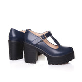 Women's Mary Jane School Shoes Height Increasing Block Heels Ankle Strap Pumps