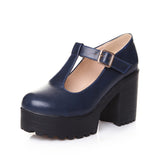 Women's Mary Jane School Shoes Height Increasing Block Heels Ankle Strap Loafers