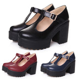 Women's Mary Jane School Shoes Height Increasing Block Heels Ankle Strap Loafers