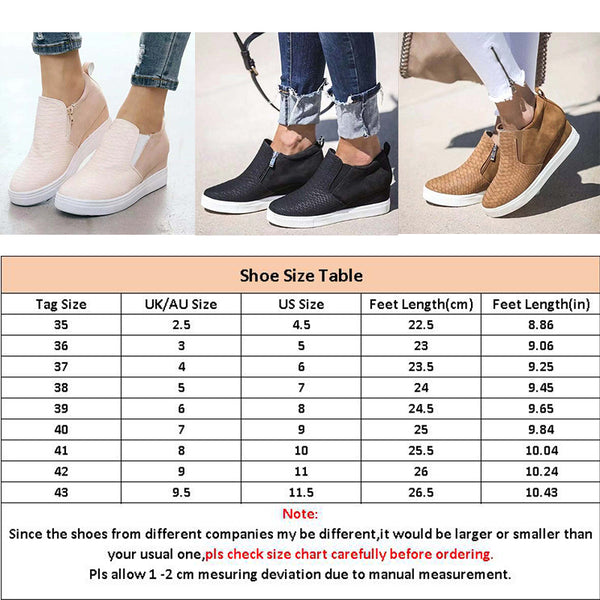 Women's Hidden Fashion Wedge Sneaker Shoes Side Zipper Loafers Casual Outdoor