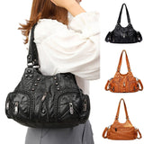 Women Soft PU Leather Shoulder Bag Lady Crossbody Bag Handbag Tote Multi Zipper