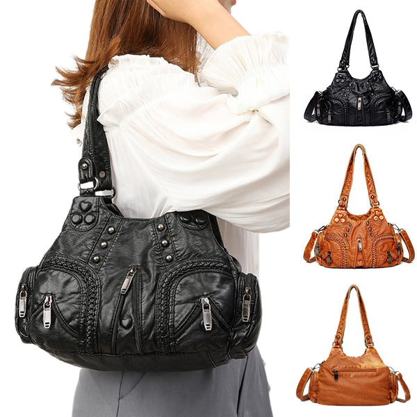 Women Soft PU Leather Shoulder Bag Lady Crossbody Bag Handbag Tote Multi Zipper