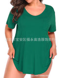Womens Solid Color Crew Neck Casual Loose Plus Size Short Sleeve Blouse T-shirt
