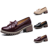Women Tassels Patent Leather Slip On Loafers Pumps Chunky Platform Casual Shoes