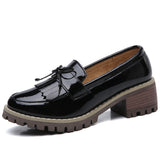 Women Tassels Patent Leather Slip On Loafers Pumps Chunky Platform Casual Shoes