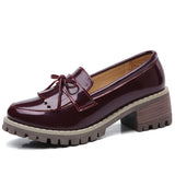 Women Tassels Patent Leather Slip On Loafers Pumps Chunky Platform Casual Shoes