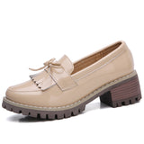 Women Tassels Patent Leather Slip On Loafers Pumps Chunky Platform Casual Shoes