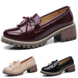 Women Tassels Patent Leather Slip On Loafers Pumps Chunky Platform Casual Shoes