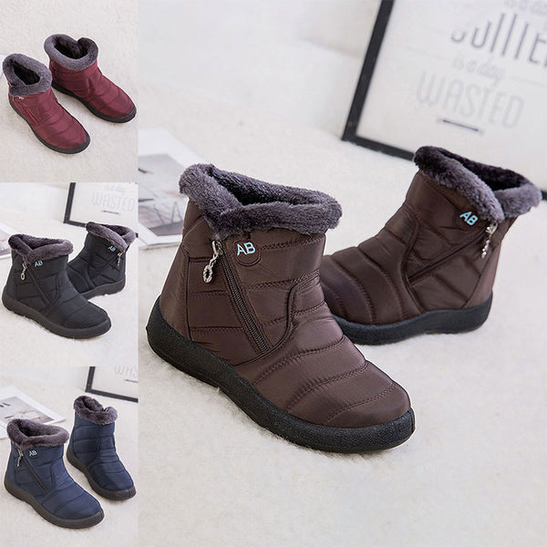 Women's Waterproof Warm Ankle Boots Ladies Fur Lined  Zipper Ankle Booties