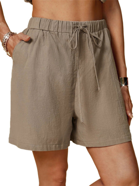 Women Cotton Linen Loose Fitting Casual Short Pants Elastic Waist Yoga Shorts Summer Beach Drawstring Shorts with Pockets