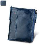 Men RFID Block Wallet Crazy Horse Leather Zipper Card Coin Pocket Bifold Wallet