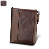 Men RFID Block Wallet Crazy Horse Leather Zipper Card Coin Pocket Bifold Wallet