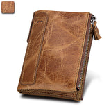 Men RFID Block Wallet Crazy Horse Leather Zipper Card Coin Pocket Bifold Wallet