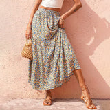 Summer Womens High Waist Boho Floral Print Pleated Maxi Skirt Flowy Swing Beach Long Skirts