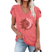 Womens Casual Summer Blouses Petal Cap Sleeve V Neck Shirt