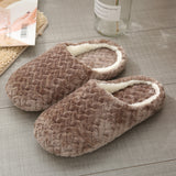 Unisex Plush Home Slippers Indoor Winter Warm Slip On Flat Shoes Anti-Slip